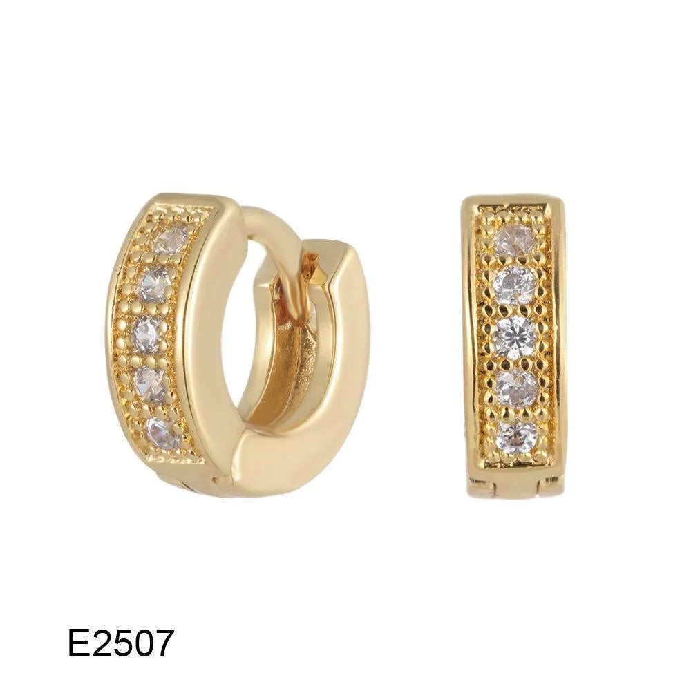 Gold-plated heart-shaped clip earrings with clear zircon stones