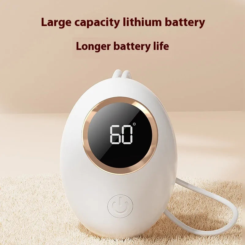 USB-powered hand warmer with digital display in six colour options including blue, green, pink and white finishes