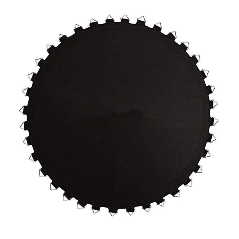 Round trampoline elastic fabric mat with button attachments for frame connection