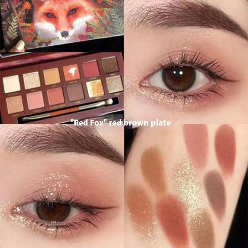 Twelve-colour animal themed eye shadow palette with pressed powder formula