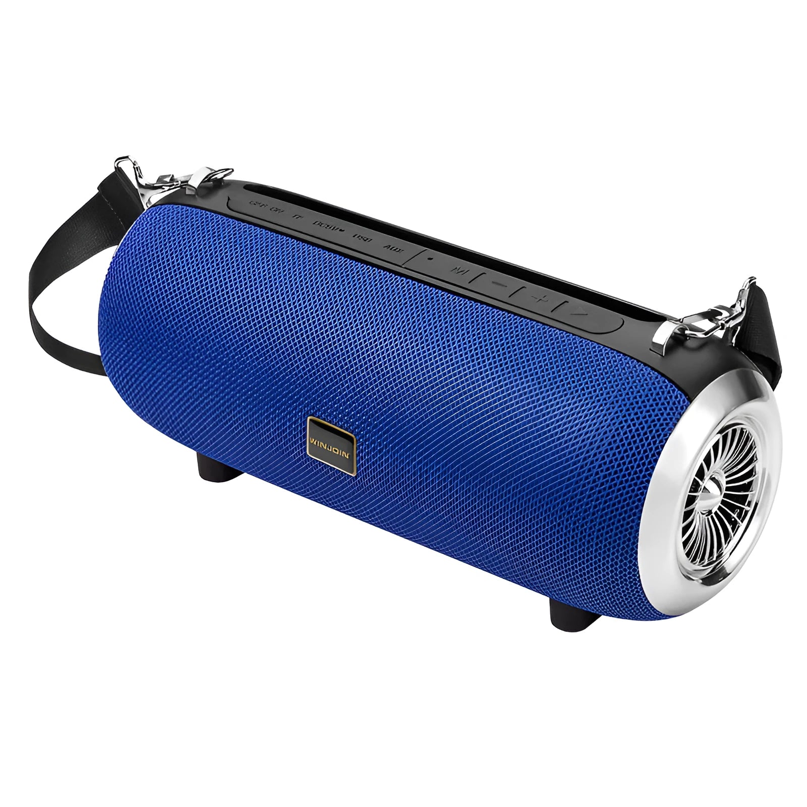 F666 portable Bluetooth speaker in chosen colour with shoulder strap, showing front grille and control buttons.