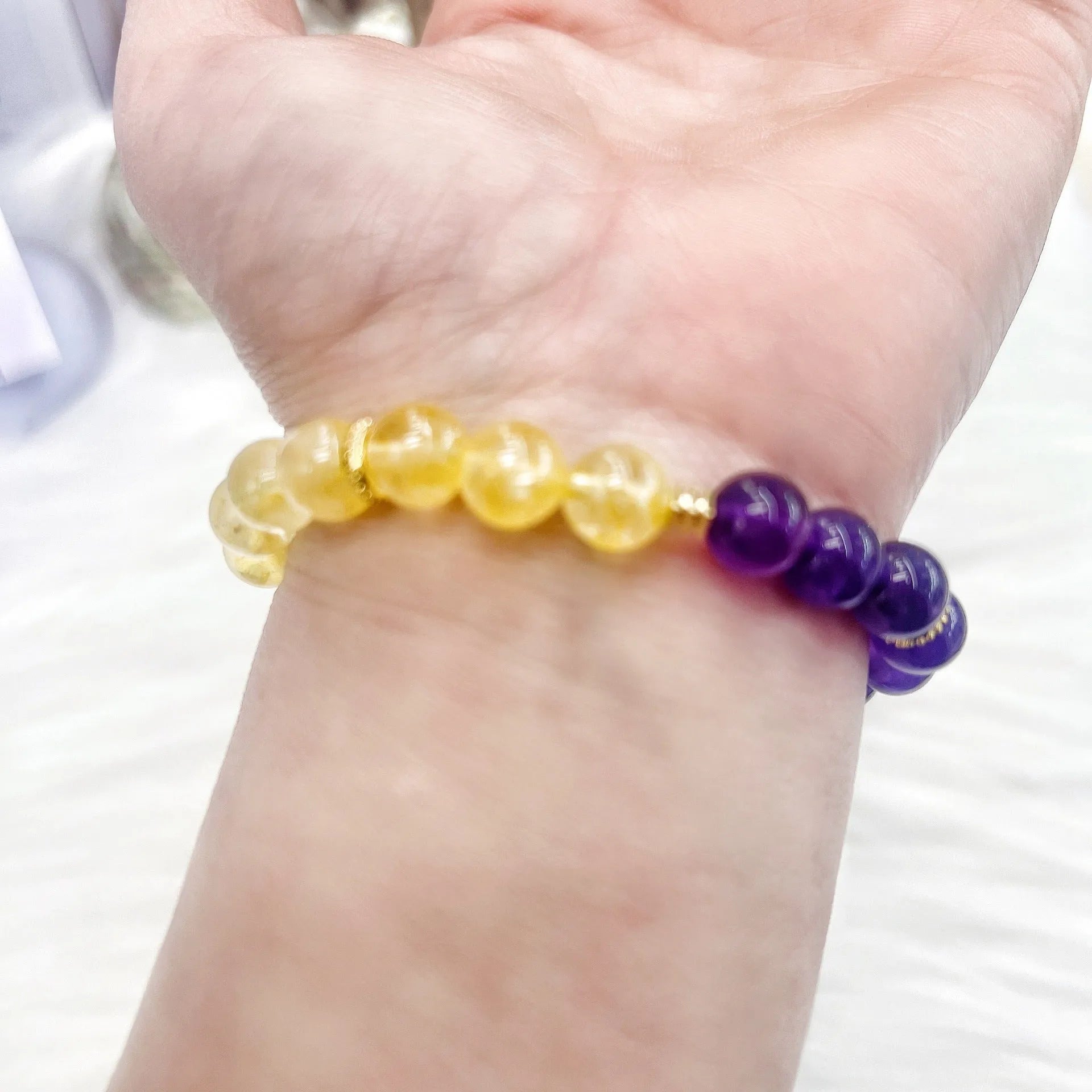 Handmade yellow and purple amethyst crystal bracelet for women, niche style