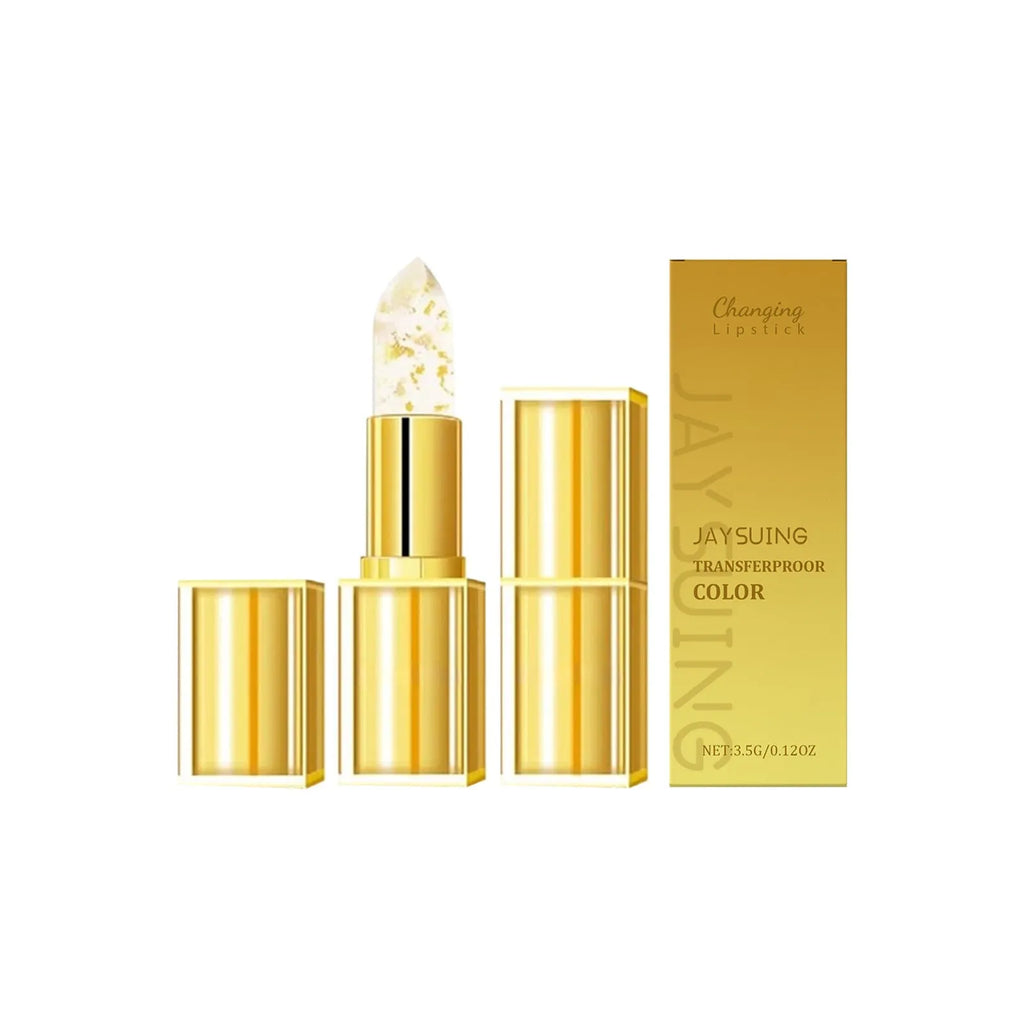 Golden case containing a 3.5g nourishing lipstick with hyaluronic acid and vitamin E.