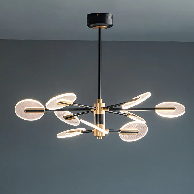 Nordic iron frame LED chandelier pendant lamp with acrylic diffuser, shown in a multi-head configuration