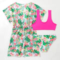 Girls' floral printed two-piece swimsuit with swim top and bikini bottom in high-elasticity polyester