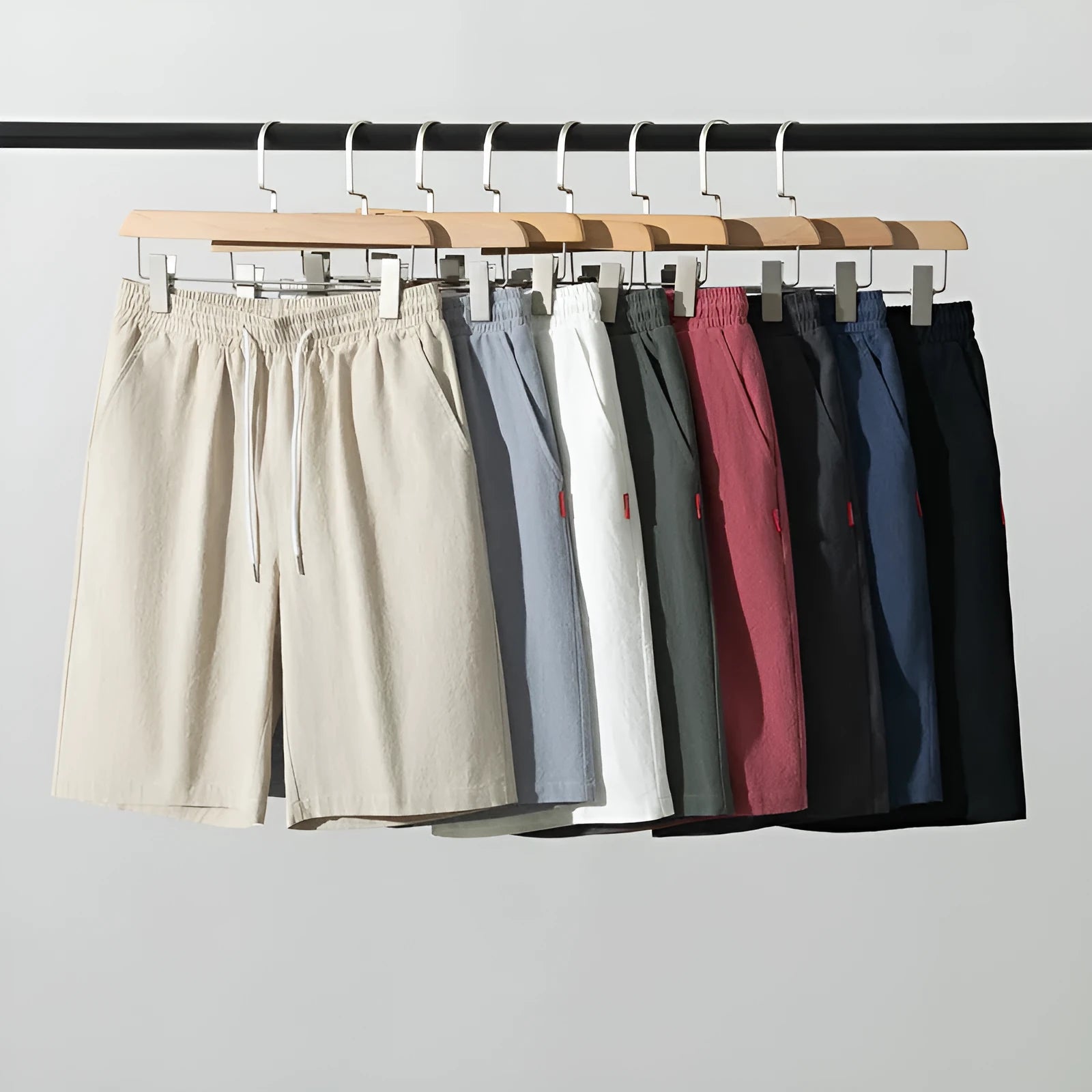 Cotton-linen blend cropped pants in a solid colour with a drawstring waist, shown in a mid-length cut.