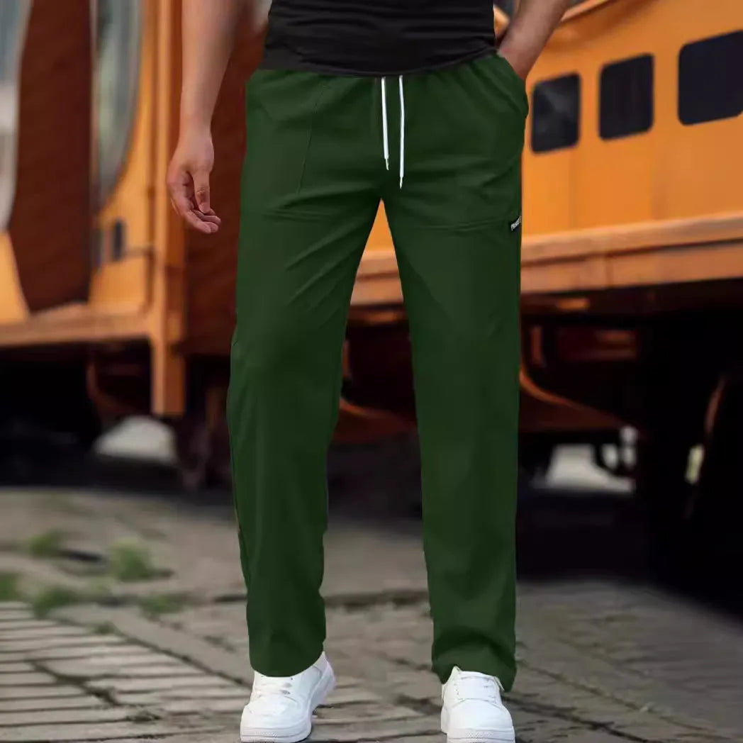 Men's polyester trousers for spring and autumn in light grey, available in sizes S to XXXL.