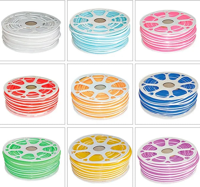 Flexible silicone split neon light bar showing 8mm width and neon colour options