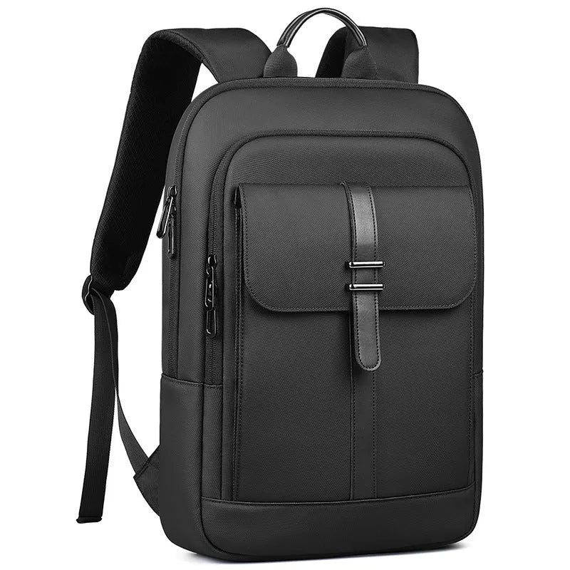 Black Oxford cloth backpack with urban simplicity styling for business commuting