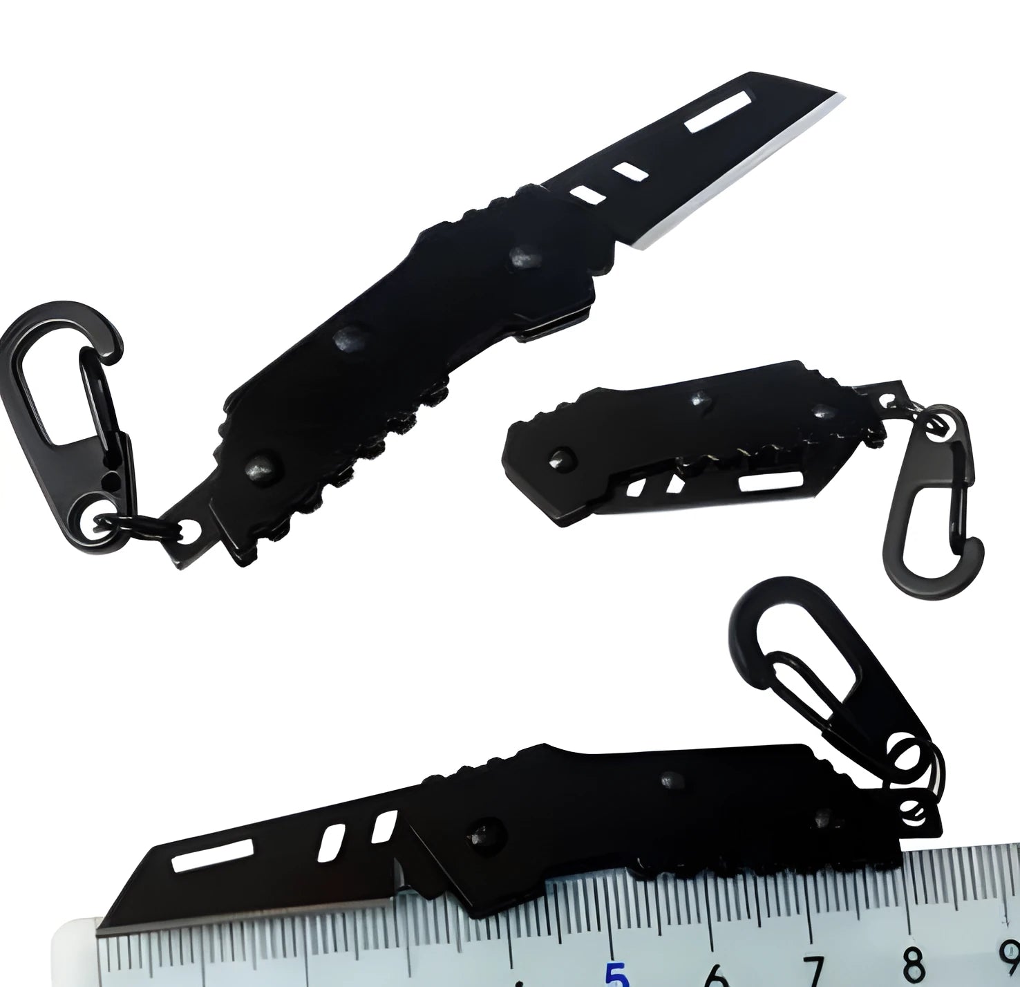 Pocket folding knife 567 black 440C steel serrated blade stainless steel handle 85mm closed length 5mm