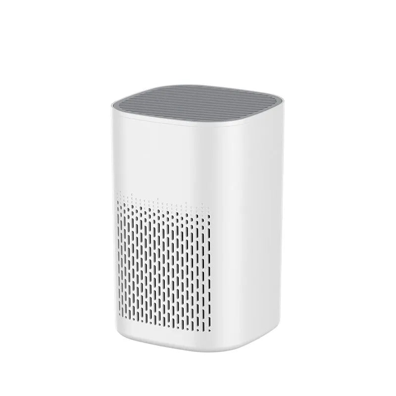 Simple style desktop air purifier with USB port for small room odour and smoke removal.