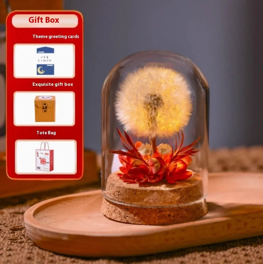 Dandelion-shaped glass night light ornament in a gradient colour with soft internal LED glow.