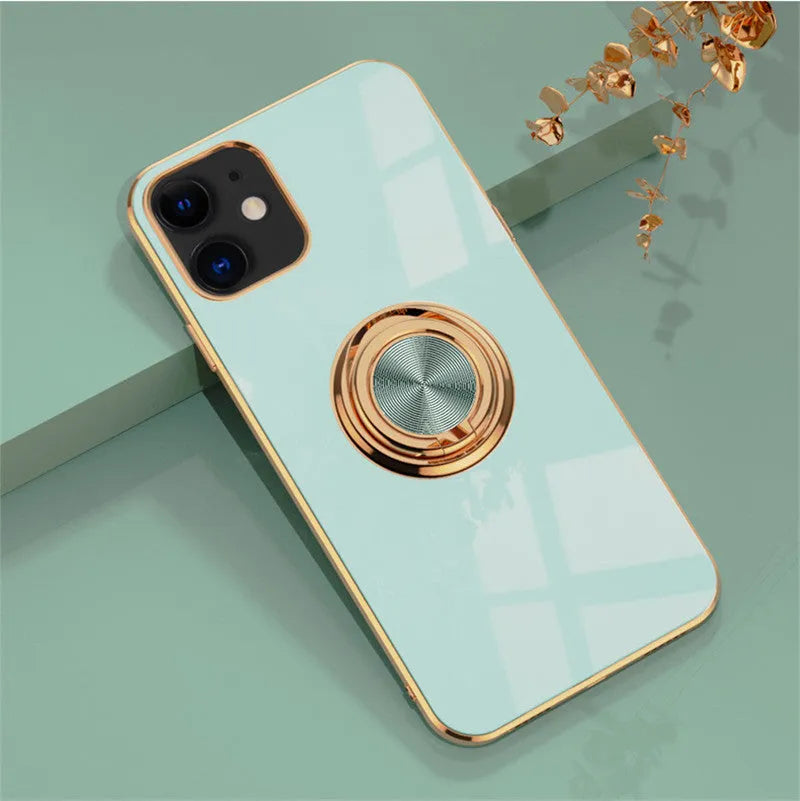 Solid colour TPU silicone back cover case for iPhone on a table, showing milk tea and dark green colour options.