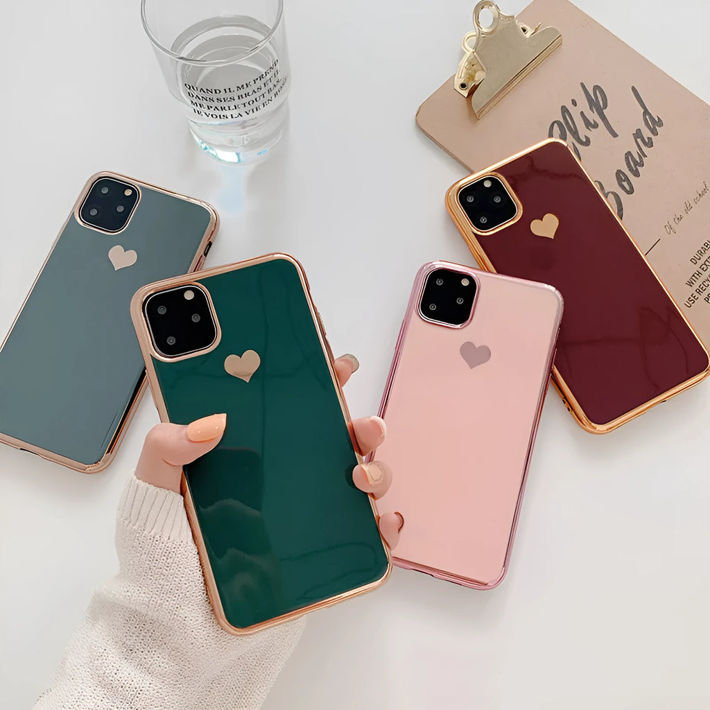 Luxury plating love TPU phone case back cover for iPhone in solid colour