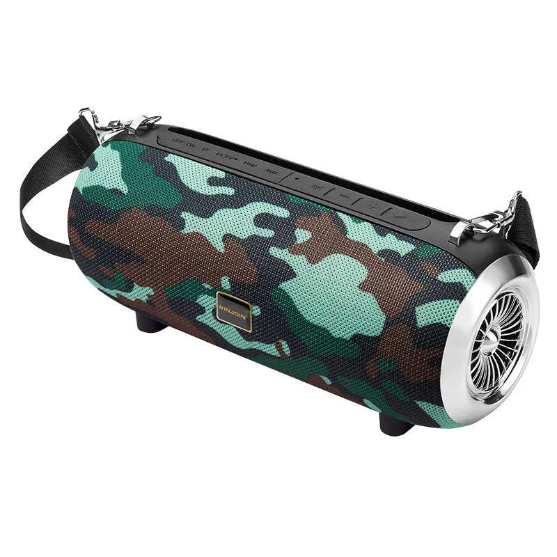 F666 portable Bluetooth speaker in chosen colour with shoulder strap, showing front grille and control buttons.