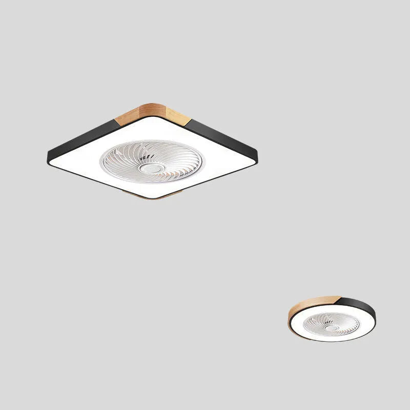 Nordic-style ceiling fan lamp with three solid wood bases in rectangular, round, and square designs