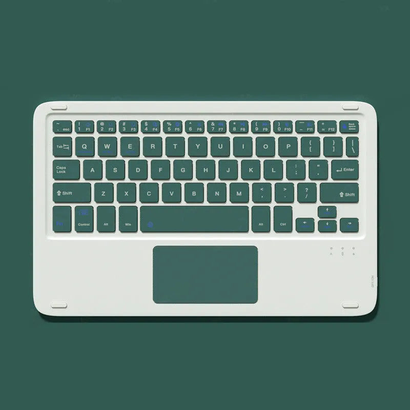 Pink wireless Bluetooth keyboard and mute mouse with USB charging cable on a desk