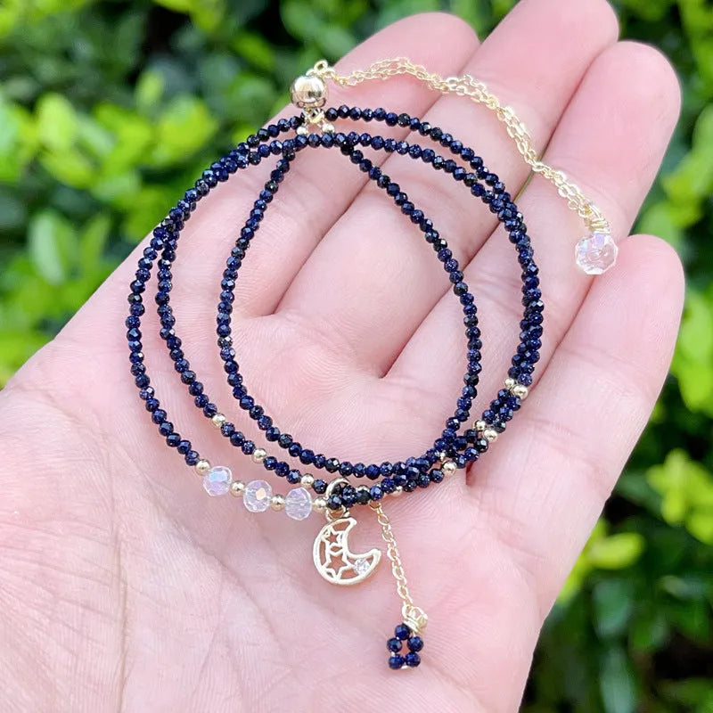 Women's blue san stone three-ring multi-layer bracelet showing handcrafted detail