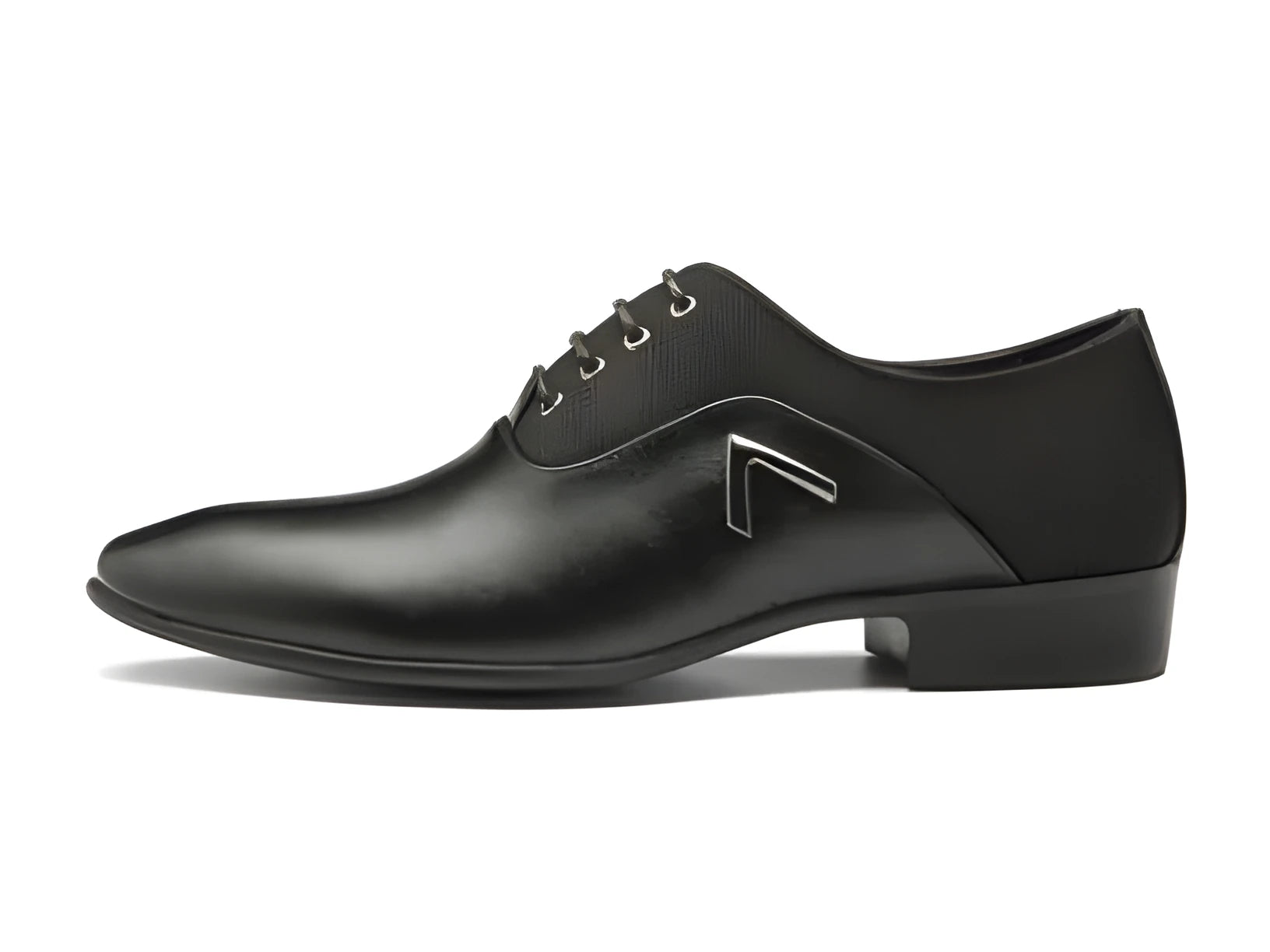 Men's black Oxford shoe with artificial PU upper and rubber sole, business casual style.