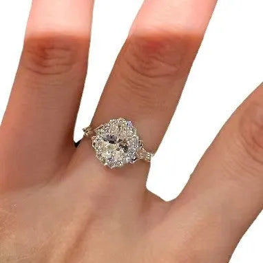 Silver geometric ellipse ring with diamond treatment and adjustable opening