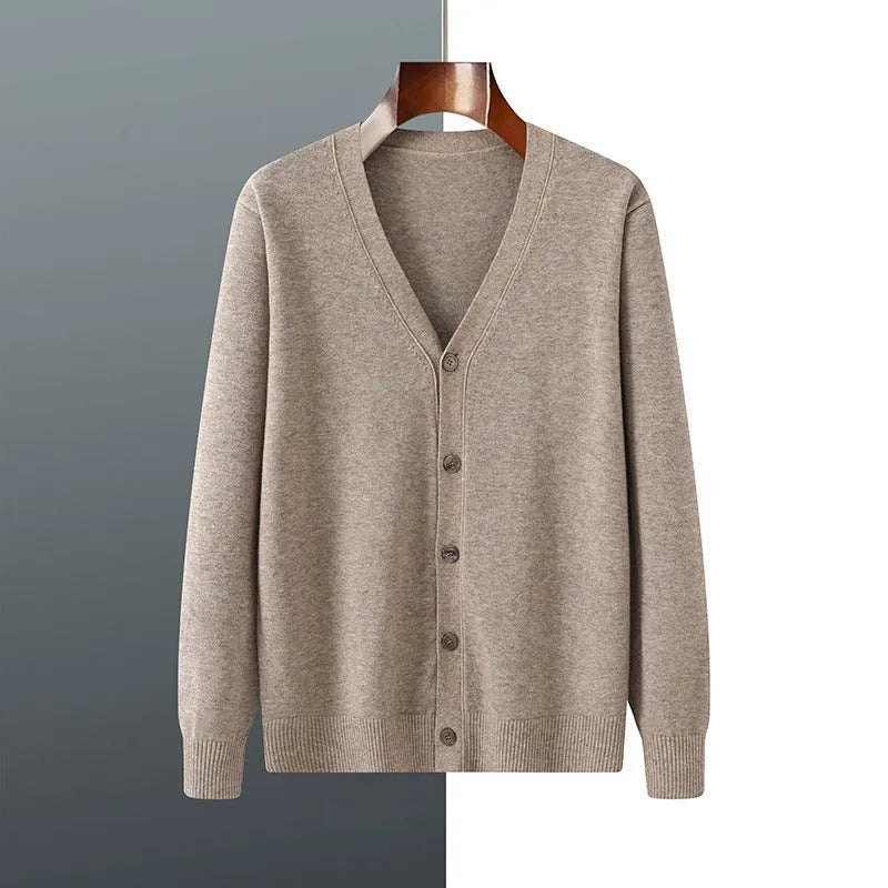 Men's V-neck Andy velvet knitted cardigan coat in loose fitting style