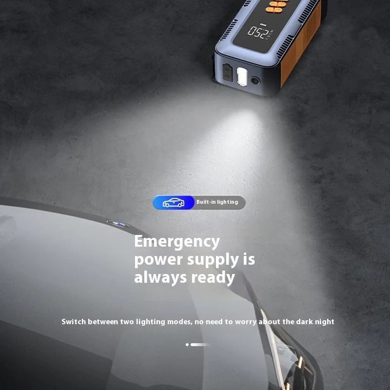 Automobile emergency start power source with air pump and lighting 185x87x60mm