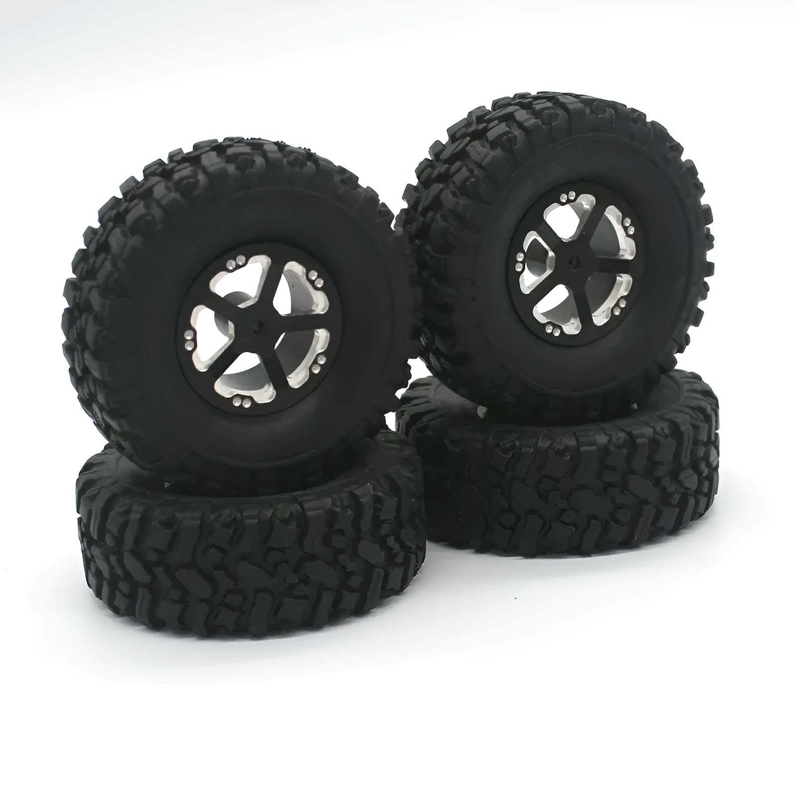 Grey alloy RC car metal accessories with black tyres for military card model remote control vehicles