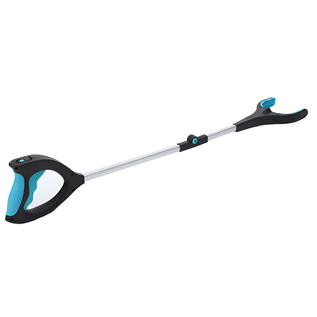 Blue foldable aluminium music equipment trolley with telescopic handle in folded position