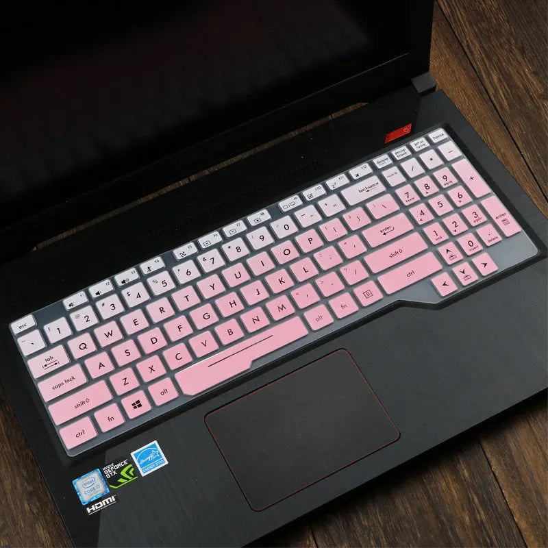ASUS Flight laptop keyboard protective film cover shown in gradient blue on a laptop