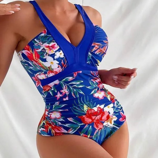 Women's floral printed backless one-piece swimsuit in spandex fabric