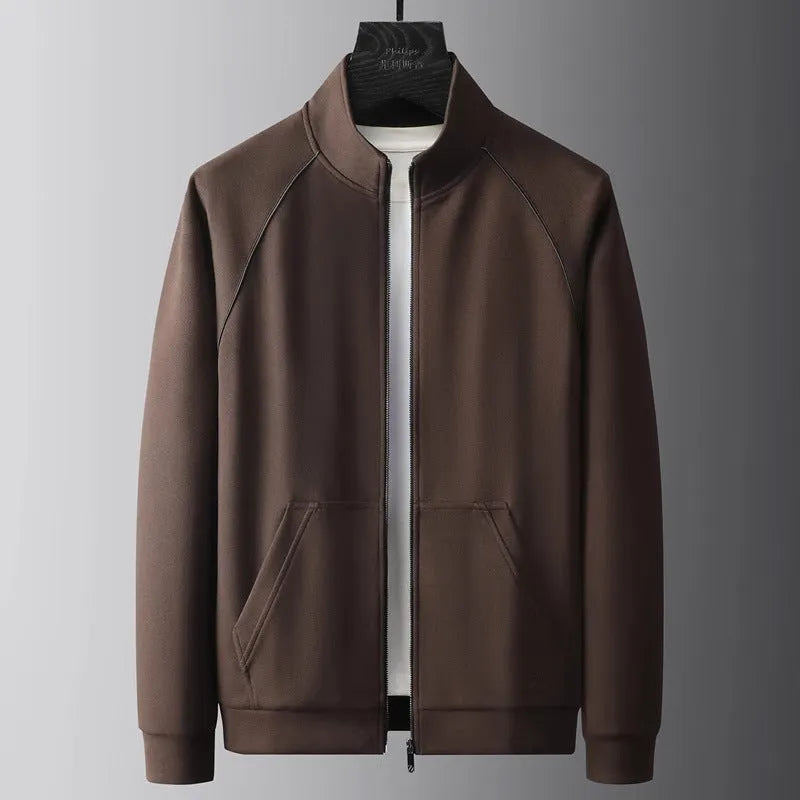 Slim fit stand collar casual sports jacket and trousers track suit in black colour