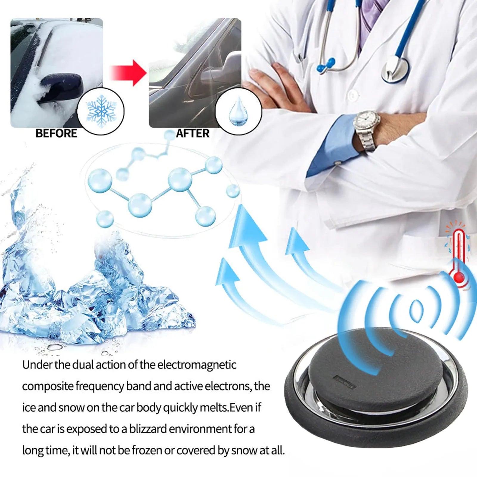 Black portable car deicing and snow melting instrument for windscreens