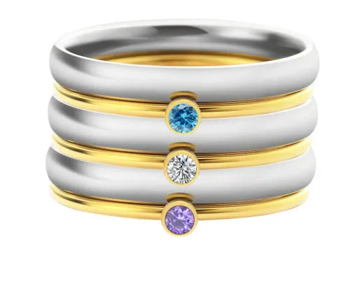 Engraved titanium steel ring with December birthstone design in geometric shape.