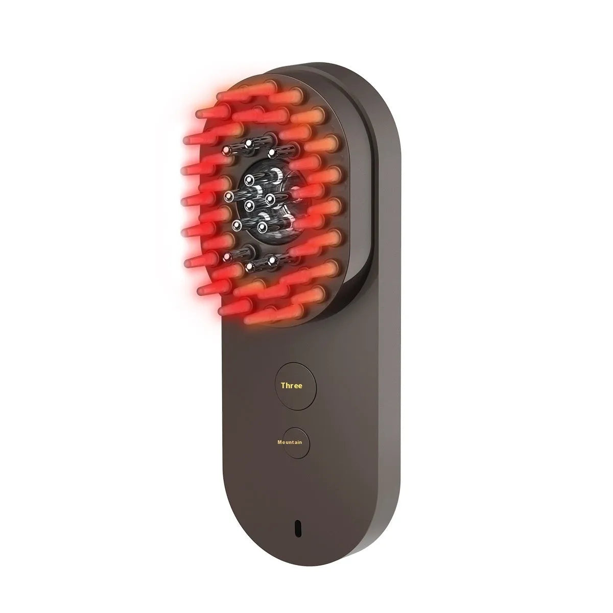 Pink and black smart massage comb with red light therapy for scalp care.