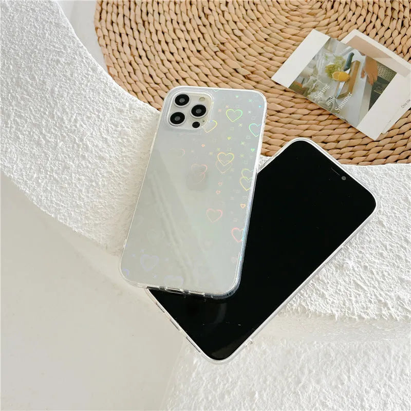 Laser colourful love and butterfly pattern transparent silicone case for iPhone on white background