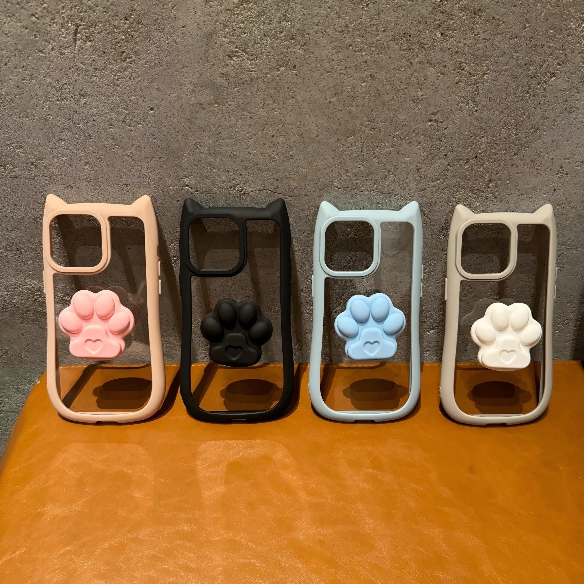 Cute three-dimensional cat ears transparent PC phone case for iPhone 11 12 13 14 15 16 Pro Max Plus; blue colour variant on display