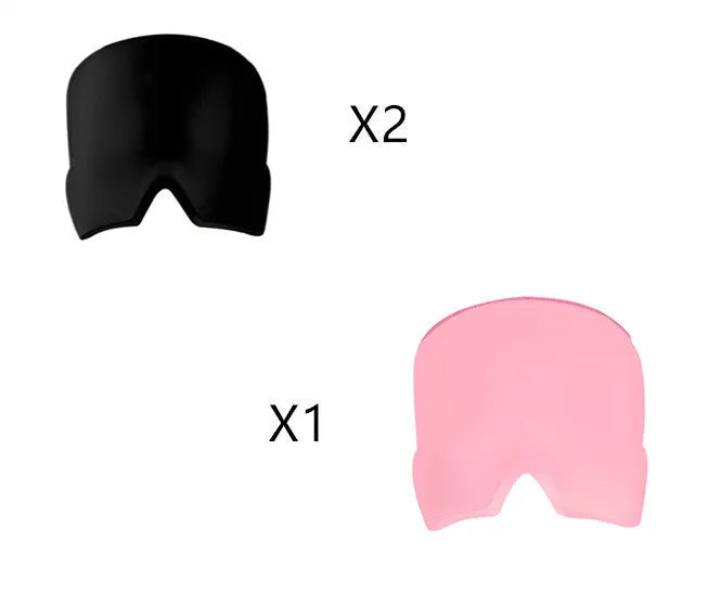 Black reusable gel ice mask for eyes and forehead on a white background