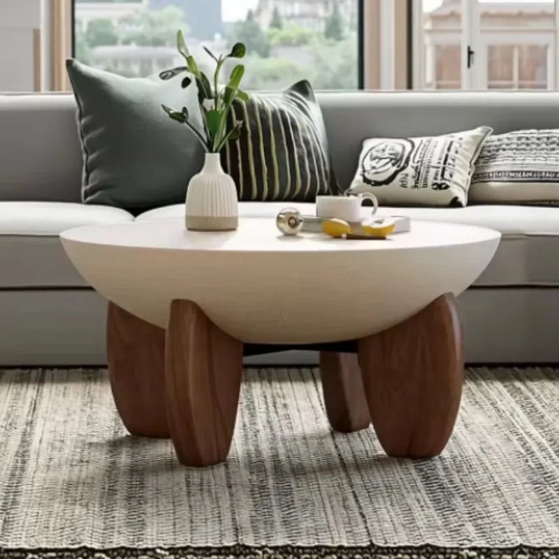 White solid wood adjustable height coffee table with portable design for living room furniture