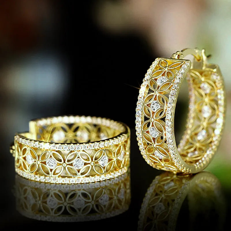 Copper geometric ear clips with horse eye, flower and butterfly designs in yellow gold finish