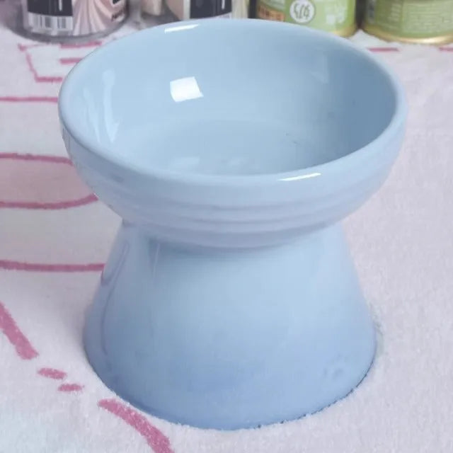 Ceramic pet bowl with raised base and various rim shape options