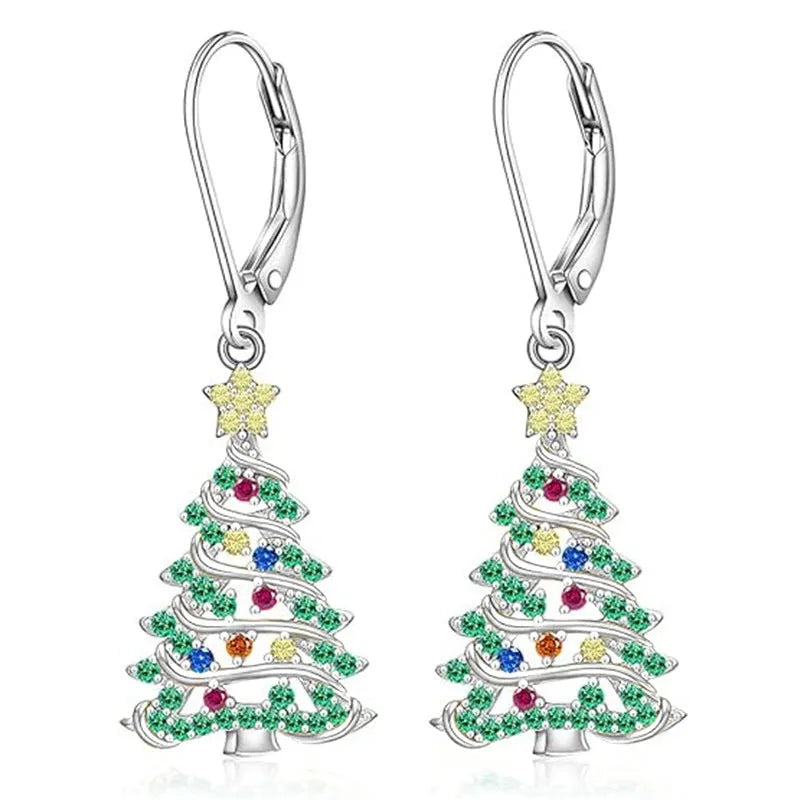 Women's Christmas tree earring pendant with star elements in white gold colour