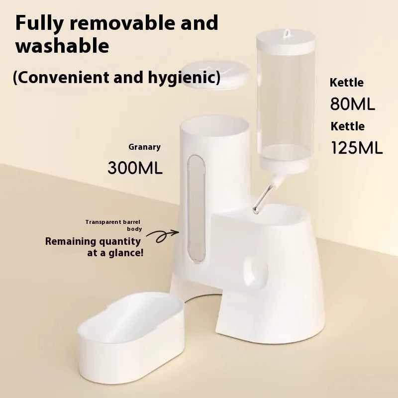 Hamster automatic drinking water feeder with integrated food basin in blue colour