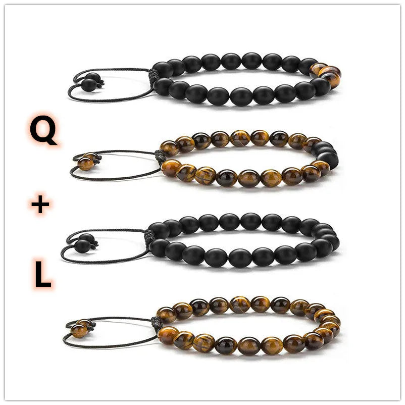 Geometric agate bead couple bracelets in tiger eye and matte black colours