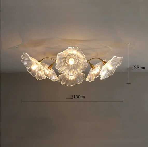 Simple creative flower ceiling lamp with multiple flower heads in purple or white colour options