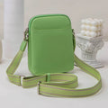 Small solid colour mobile phone crossbody bag in PU leather measuring 14.5cm wide
