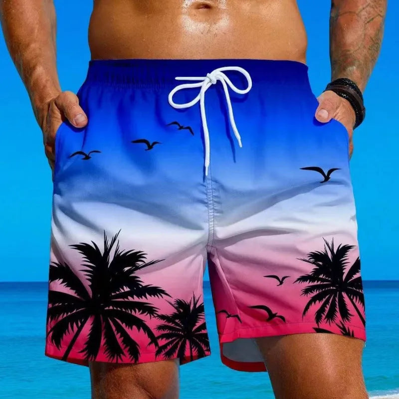 Men's loose board swimming trunks in polyester fiber with ethnic style pattern available in multiple colours