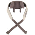 Milky white rechargeable shoulder and neck kneading massager with infrared physiotherapy.