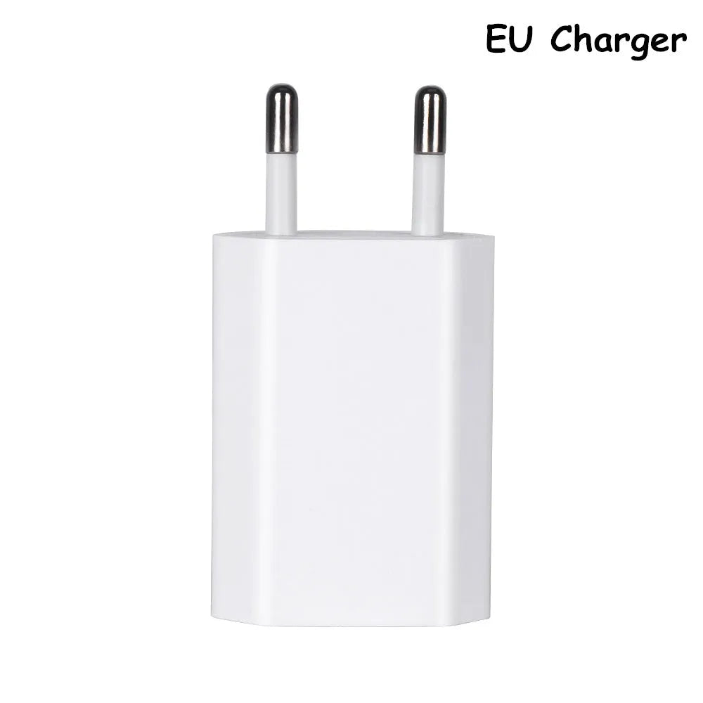 USB travel charger and cable set compatible with iPhone and iPad models showing multiple cable length options