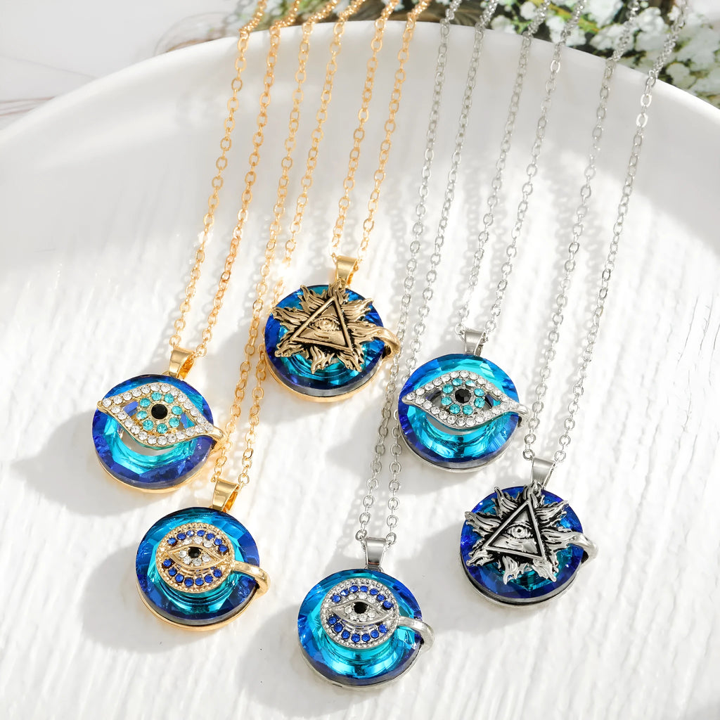 Devil's eye coloured glaze collarbone chain geometric pendant gold eyes adjustable 51-60cm necklace