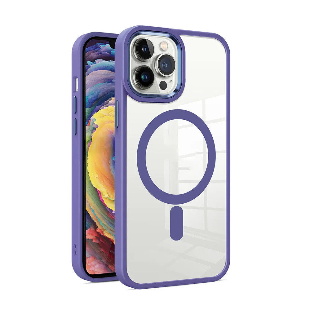 Magnetic transparent silicone iPhone case showing phone colour through back